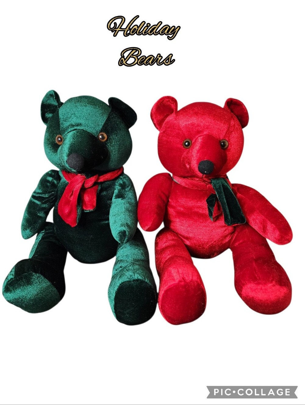 Bears two red & green soft shiny wearing colorful ties toys or gift